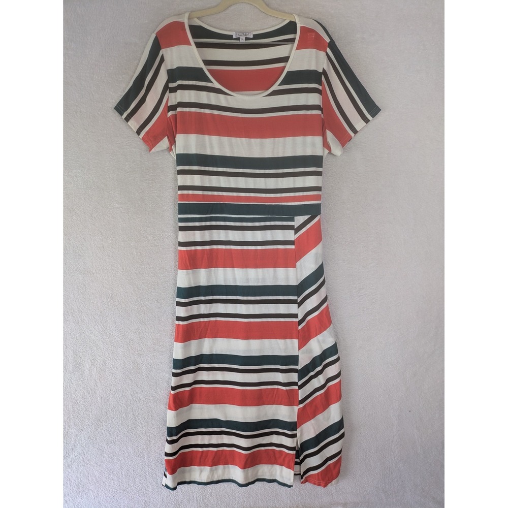 SweetSalt Striped Midi Dress Women's XXL White Orange Multi Side Slit Scoop Neck